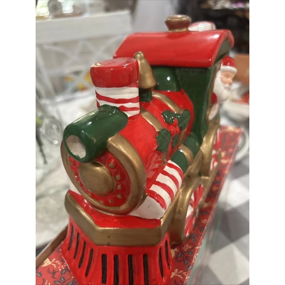 Vintage‎ Peppermint Santa Train Teapot In Box 1994 Hermitage Pottery WITH LID